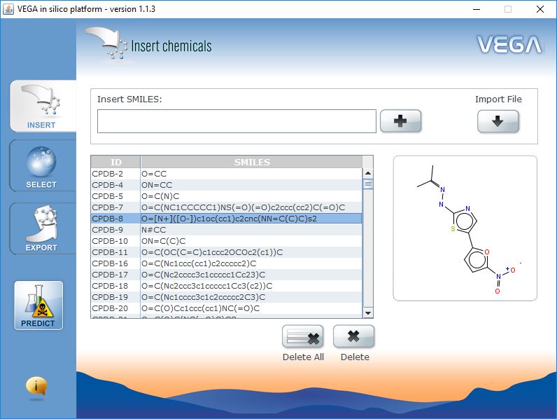 VEGA QSAR screenshot Input