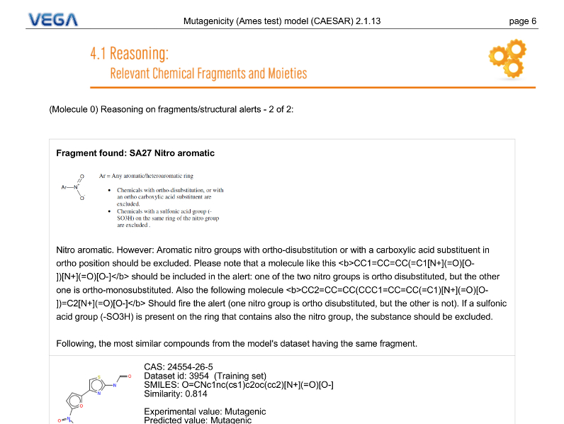 VEGA QSAR screenshot Reasoning